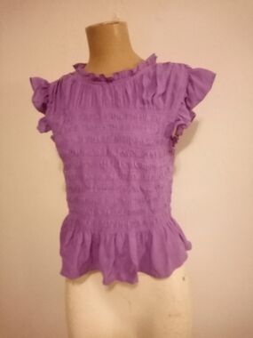 Ann Taylor Lavender Ruffled Smocked Top